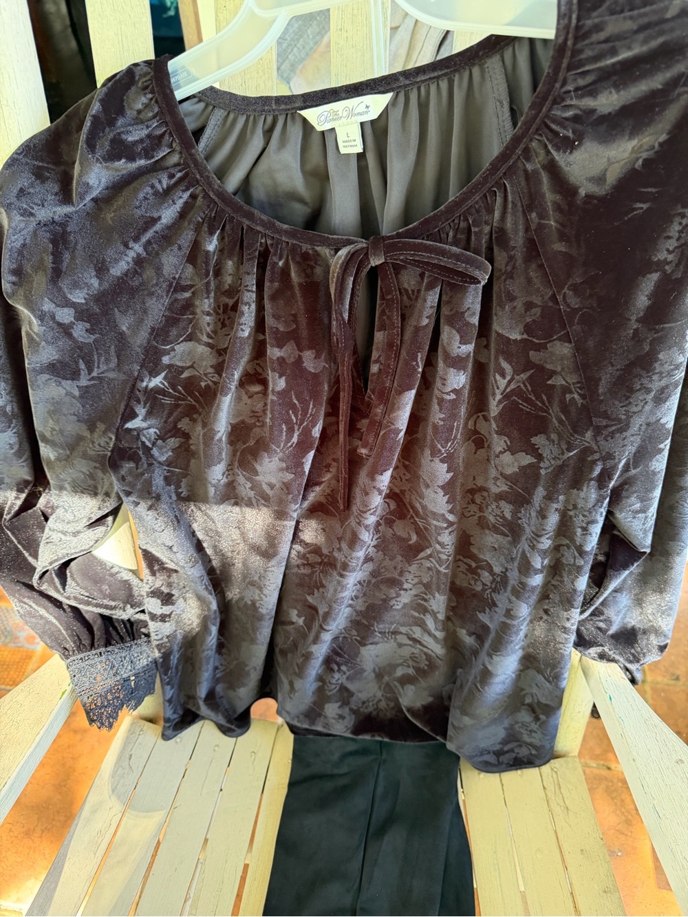The Pioneer Woman Plum Velvet Floral Tie-Front Blouse